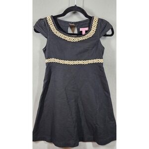 Lilly‎ Pulitzer Dress Girls 12 Black Cream Fit Flare Textured Knit Keyhole Trim